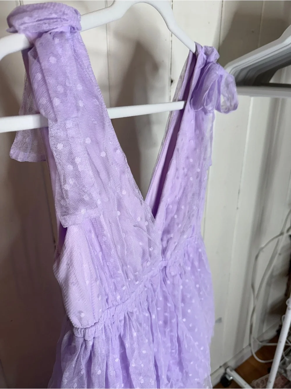 Lavender Tiered Swiss Dot Maxi Dress